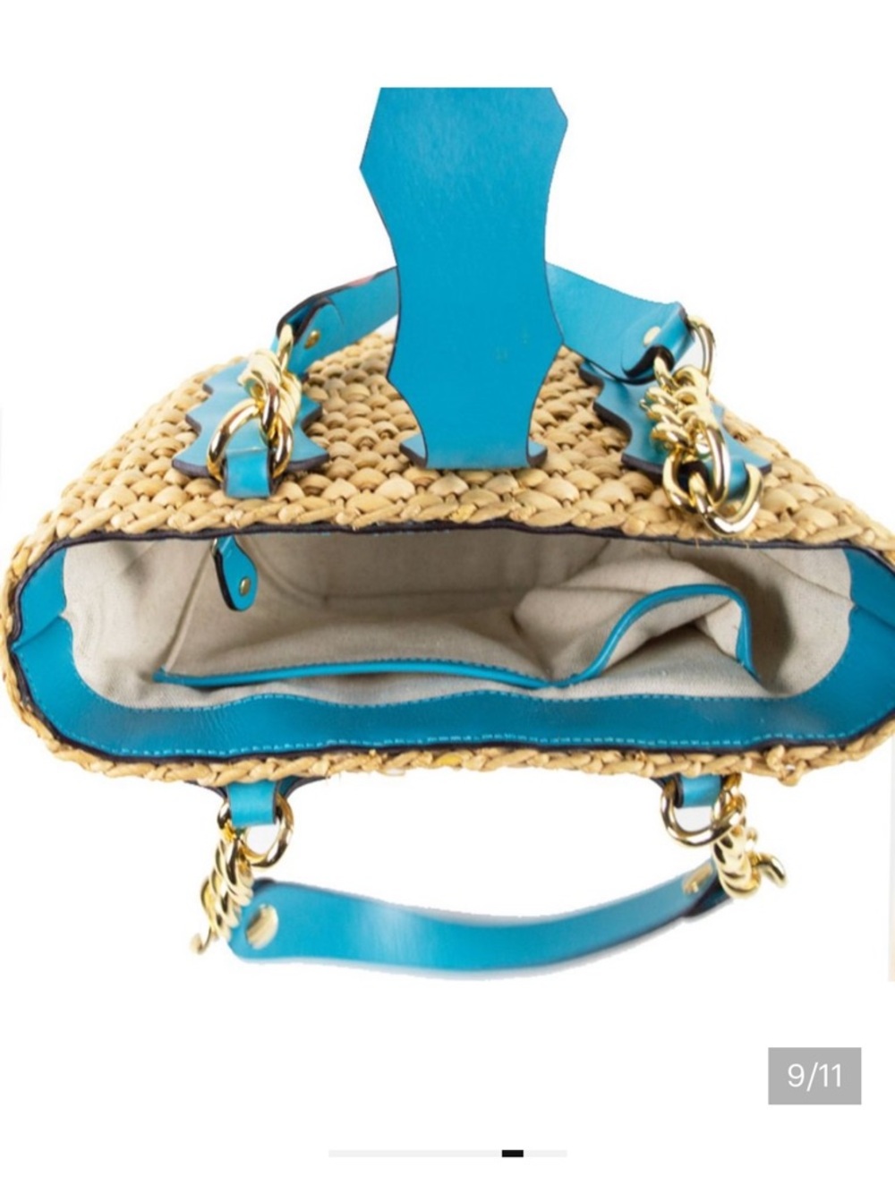 Michael Kors Aqua-Trim Woven Straw Tote with Gold Hardware. Perfect for summer! - Picture 15 of 16